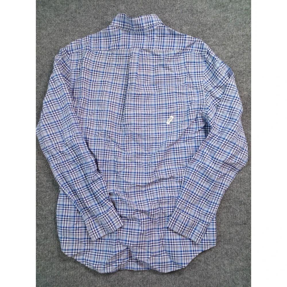 Ralph Lauren Slim Fit Button Down Shirt Blue Plaid Pony Logo Men's Large